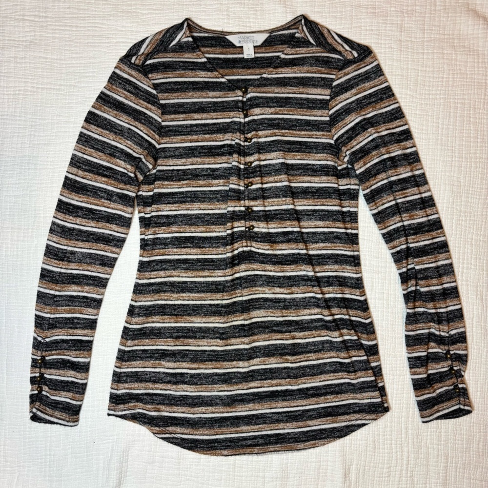 Market & Spruce Black and Brown Striped Top